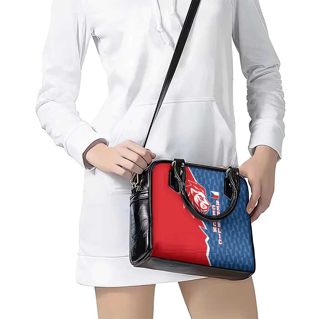 Czech Republic Shoulder Handbag with Red Blue Modern Lion Design and Geometric Flag - Wonder Print Shop