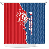 Czech Republic Shower Curtain with Red Blue Modern Lion Design and Geometric Flag - Wonder Print Shop