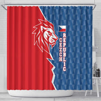 Czech Republic Shower Curtain with Red Blue Modern Lion Design and Geometric Flag - Wonder Print Shop