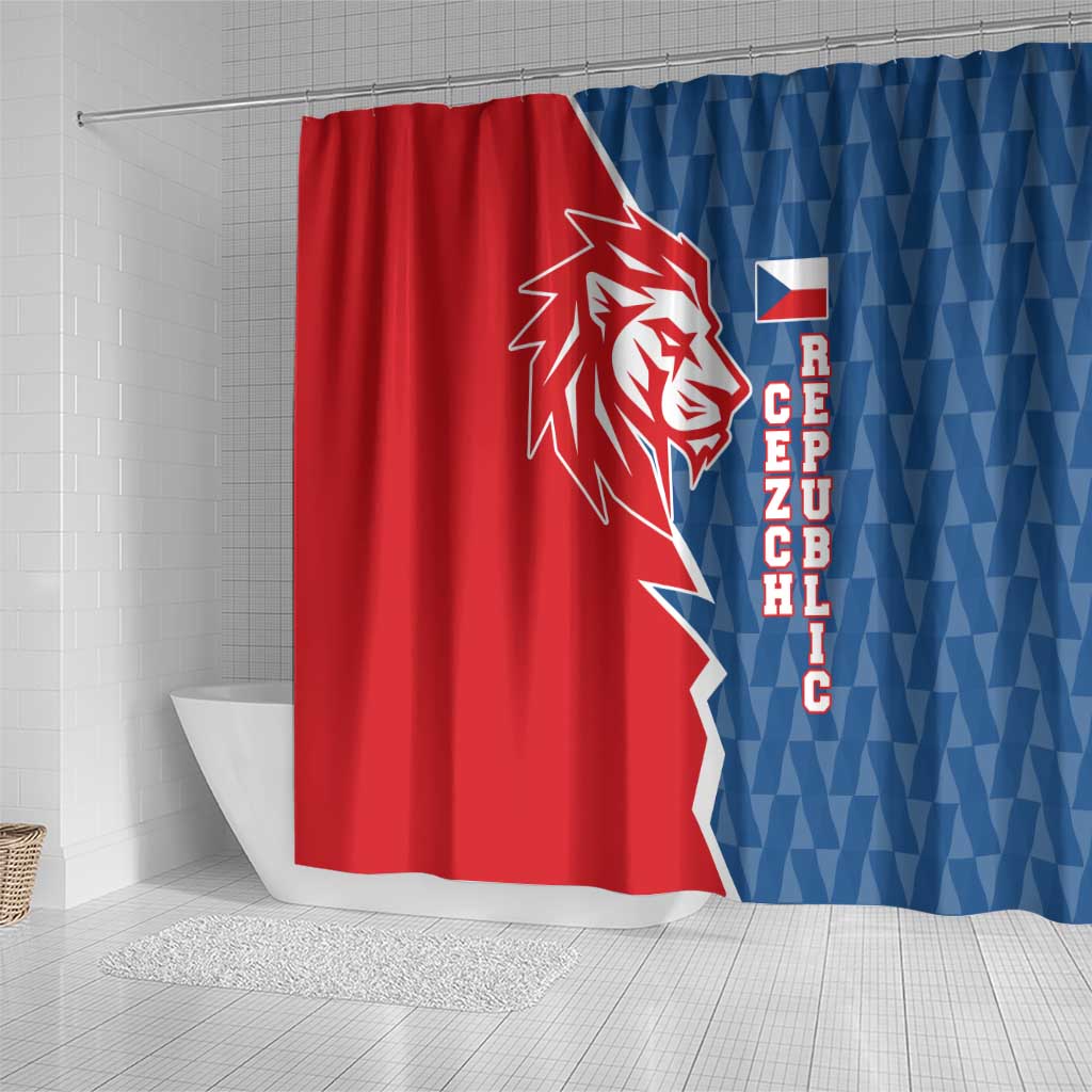 Czech Republic Shower Curtain with Red Blue Modern Lion Design and Geometric Flag - Wonder Print Shop