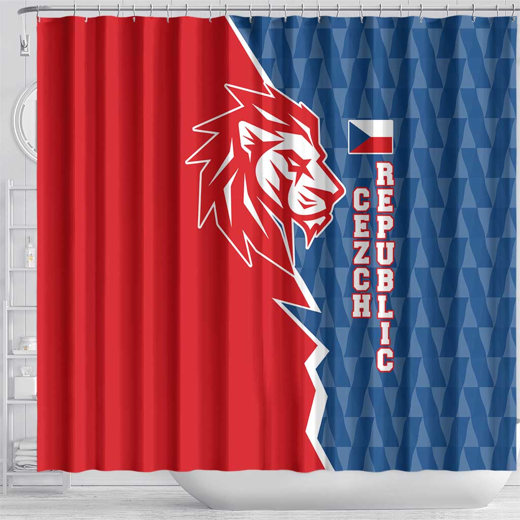 Czech Republic Shower Curtain with Red Blue Modern Lion Design and Geometric Flag - Wonder Print Shop