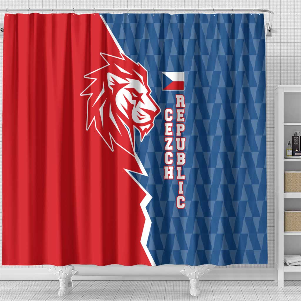 Czech Republic Shower Curtain with Red Blue Modern Lion Design and Geometric Flag - Wonder Print Shop
