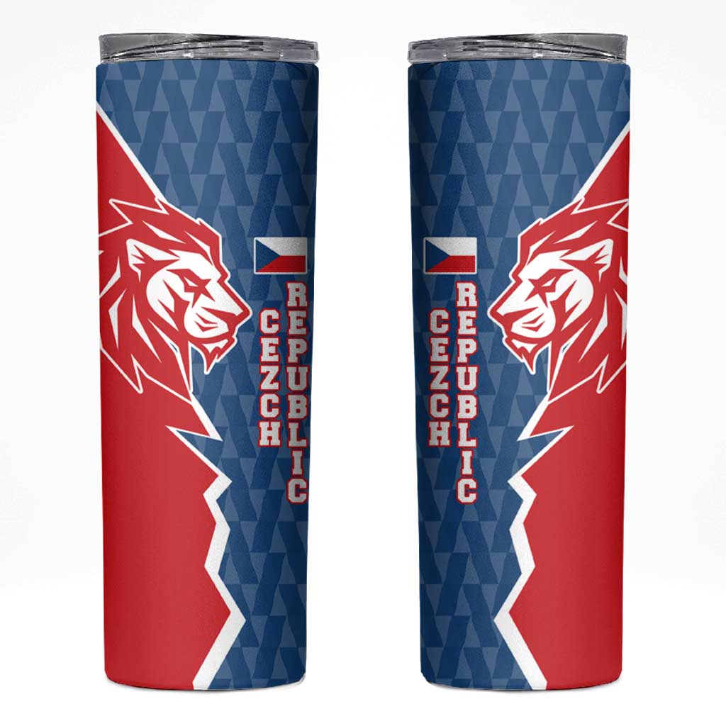 Czech Republic Skinny Tumbler with Red Blue Modern Lion Design and Geometric Flag - Wonder Print Shop