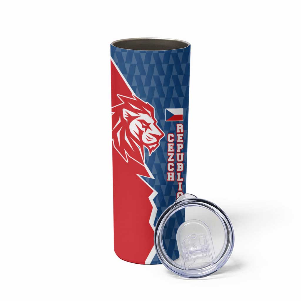 Czech Republic Skinny Tumbler with Red Blue Modern Lion Design and Geometric Flag - Wonder Print Shop