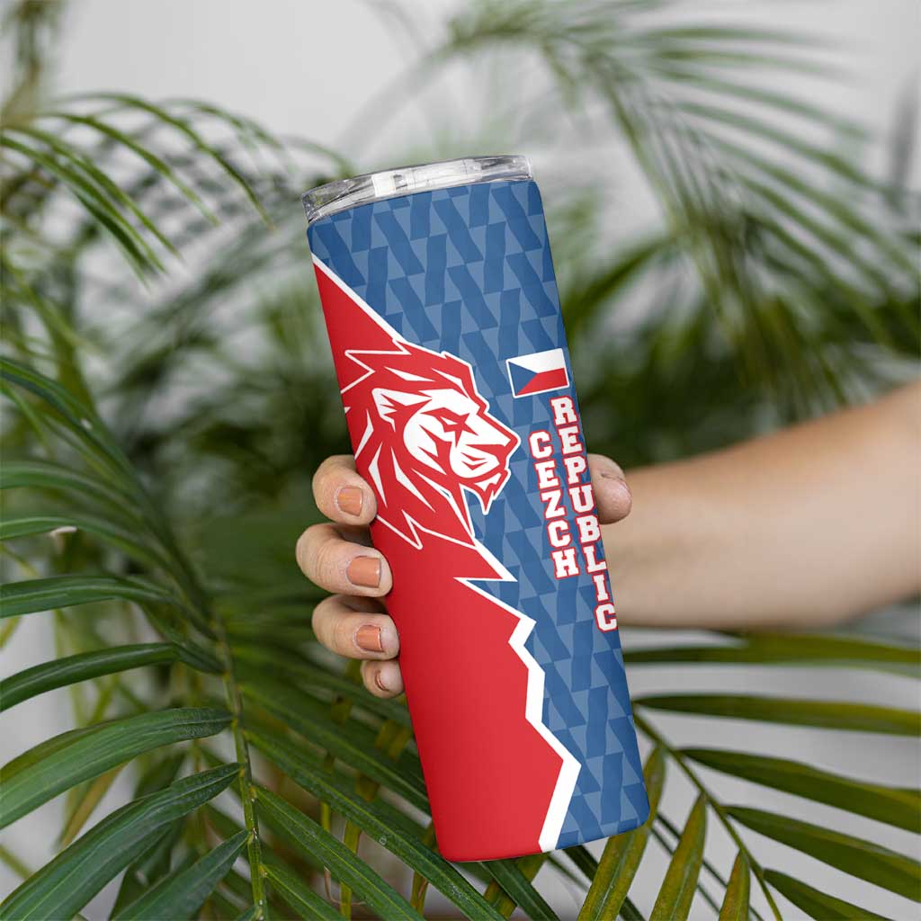 Czech Republic Skinny Tumbler with Red Blue Modern Lion Design and Geometric Flag - Wonder Print Shop