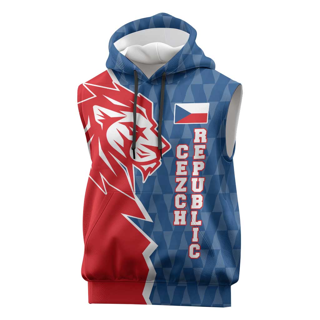 Czech Republic Sleeveless Hoodie with Red Blue Modern Lion Design and Geometric Flag - Wonder Print Shop