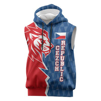 Czech Republic Sleeveless Hoodie with Red Blue Modern Lion Design and Geometric Flag - Wonder Print Shop