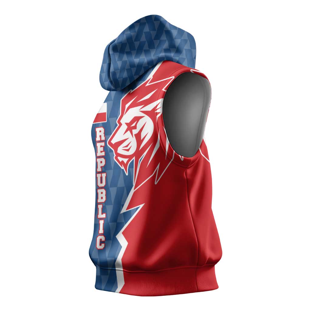 Czech Republic Sleeveless Hoodie with Red Blue Modern Lion Design and Geometric Flag - Wonder Print Shop