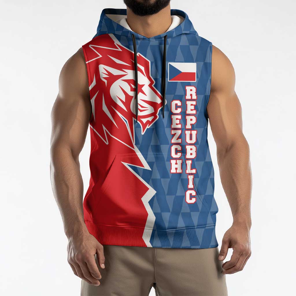 Czech Republic Sleeveless Hoodie with Red Blue Modern Lion Design and Geometric Flag - Wonder Print Shop
