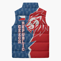 Czech Republic Sleeveless Puffer Jacket with Red Blue Modern Lion Design and Geometric Flag - Wonder Print Shop