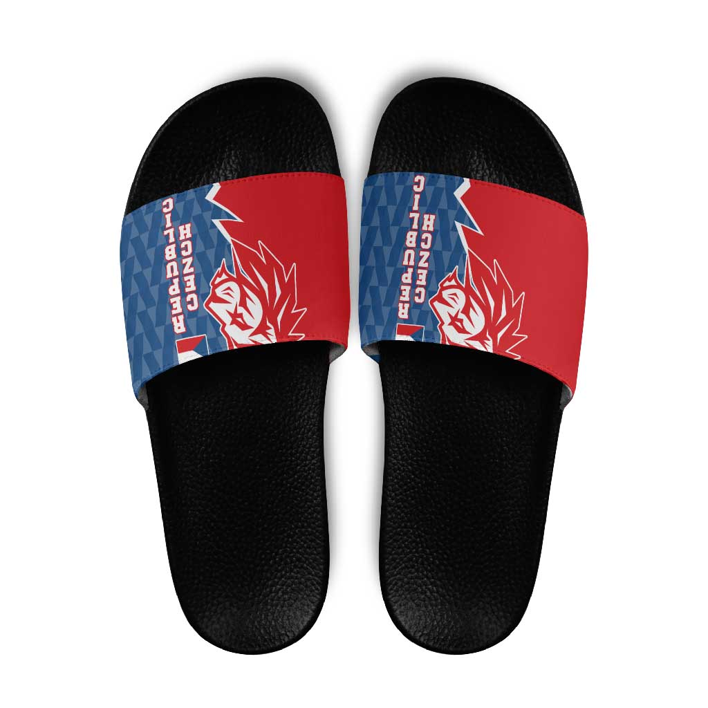 Czech Republic Slide Sandals with Red Blue Modern Lion Design and Geometric Flag - Wonder Print Shop