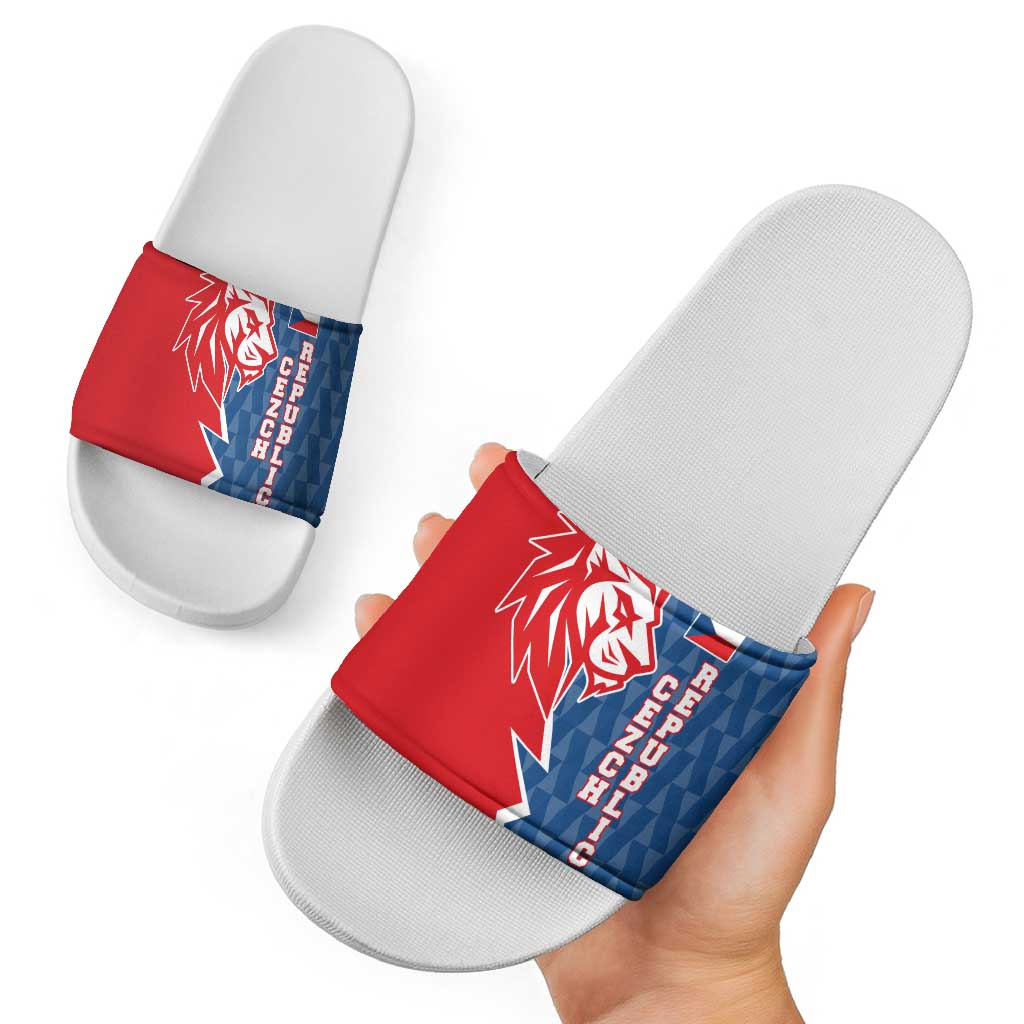 Czech Republic Slide Sandals with Red Blue Modern Lion Design and Geometric Flag - Wonder Print Shop