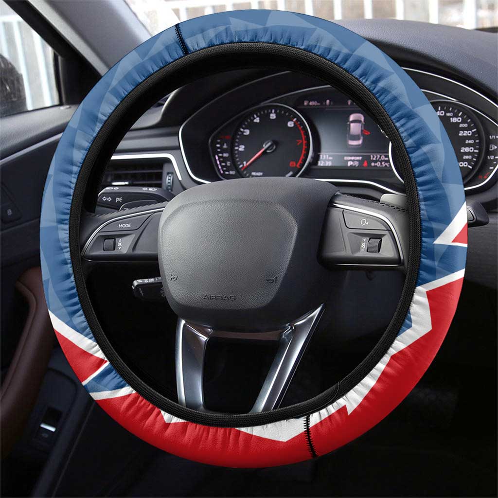 Czech Republic Steering Wheel Cover with Red Blue Modern Lion Design and Geometric Flag - Wonder Print Shop