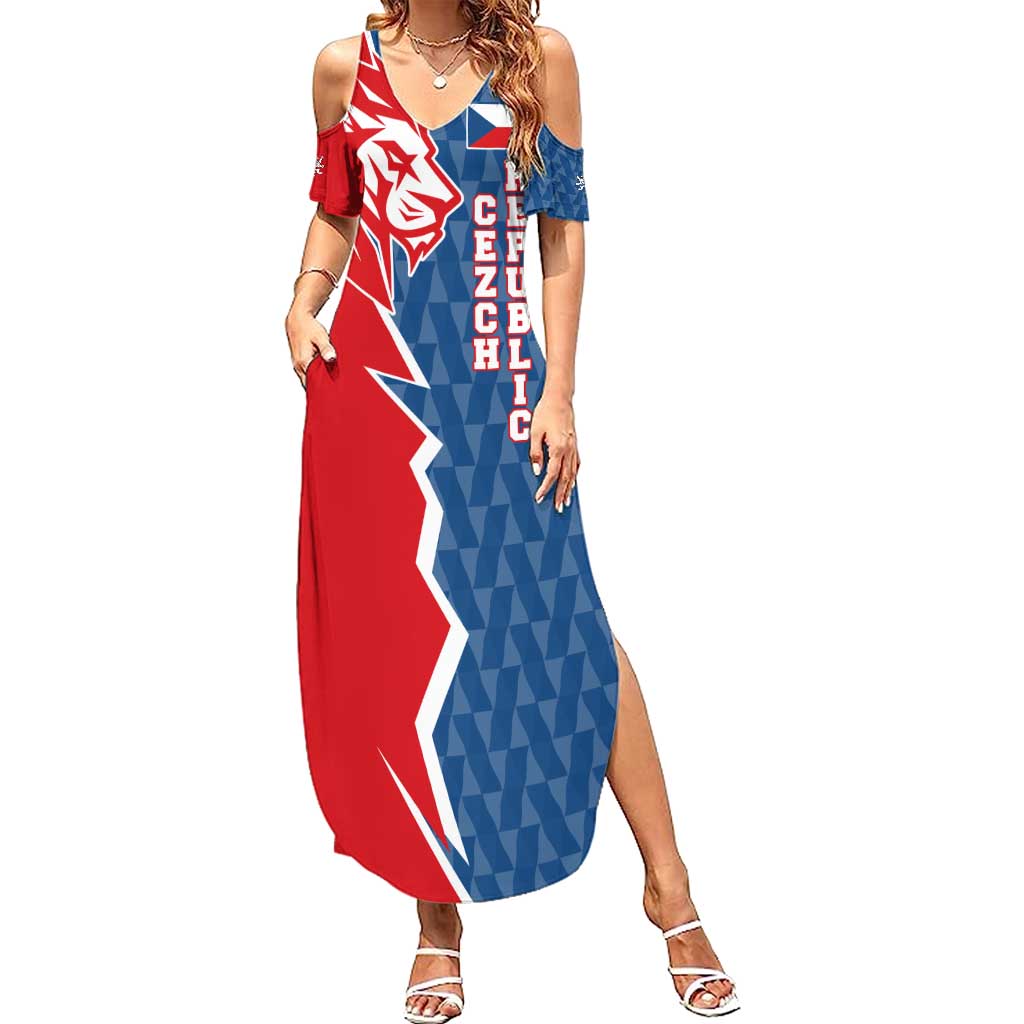 Czech Republic Summer Maxi Dress with Red Blue Modern Lion Design and Geometric Flag - Wonder Print Shop