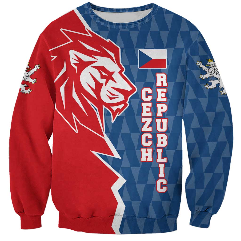 Czech Republic Sweatshirt with Red Blue Modern Lion Design and Geometric Flag - Wonder Print Shop