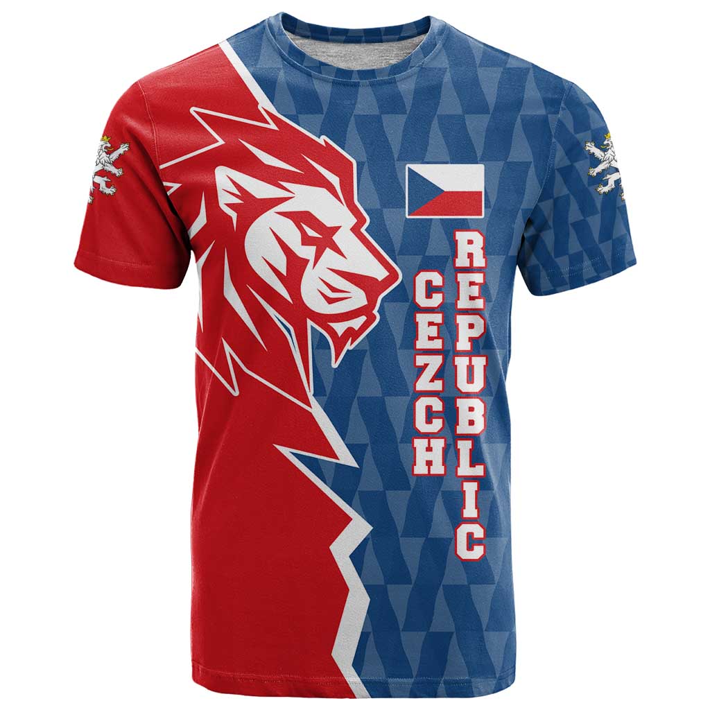 Czech Republic T Shirt with Red Blue Modern Lion Design and Geometric Flag - Wonder Print Shop