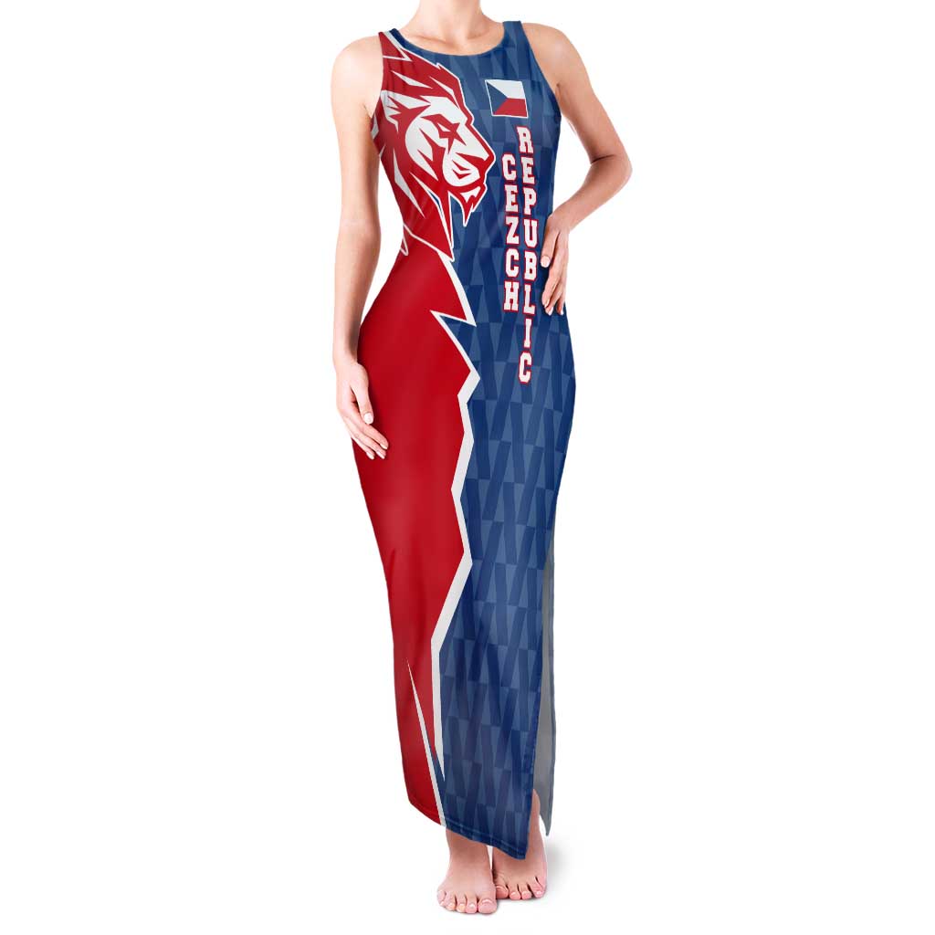 Czech Republic Tank Maxi Dress with Red Blue Modern Lion Design and Geometric Flag - Wonder Print Shop