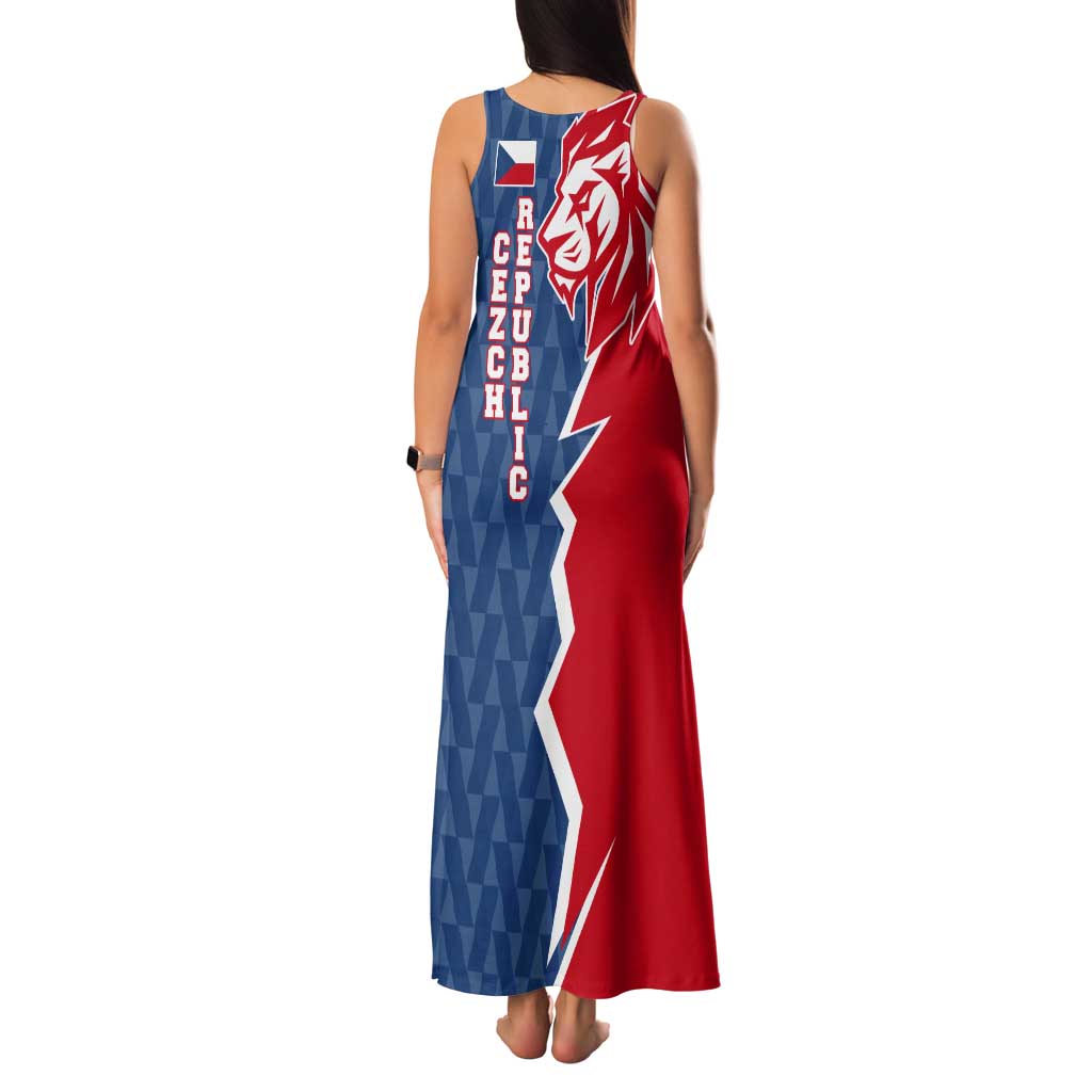 Czech Republic Tank Maxi Dress with Red Blue Modern Lion Design and Geometric Flag - Wonder Print Shop