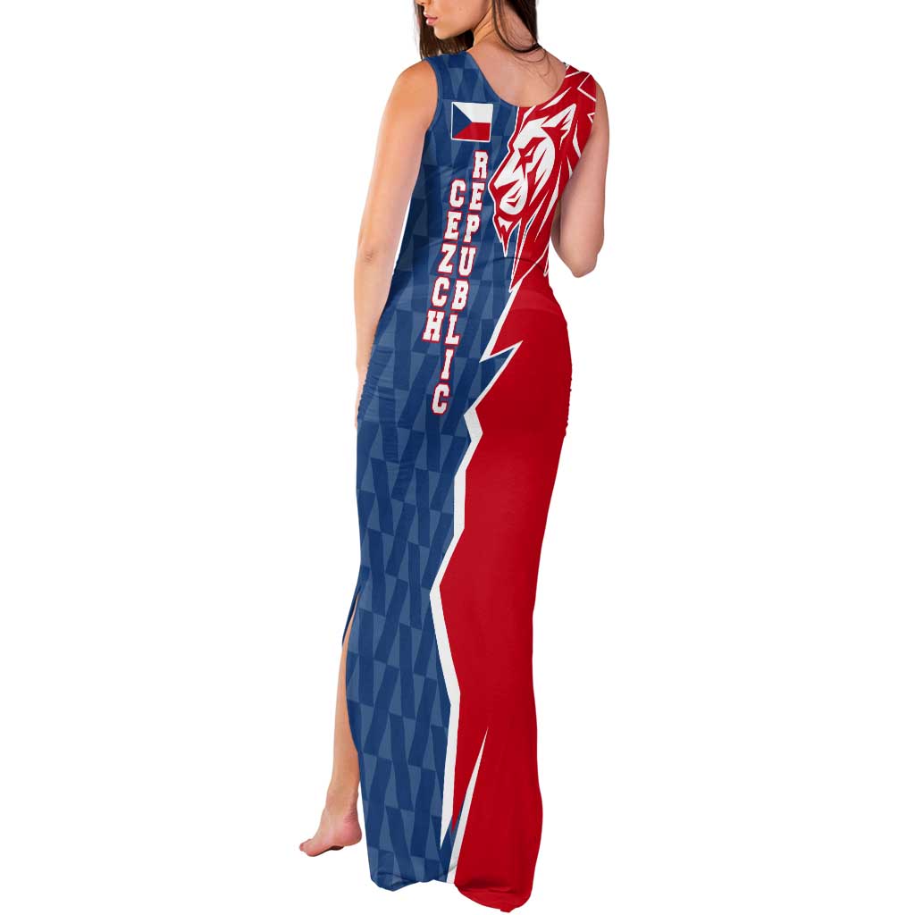 Czech Republic Tank Maxi Dress with Red Blue Modern Lion Design and Geometric Flag - Wonder Print Shop