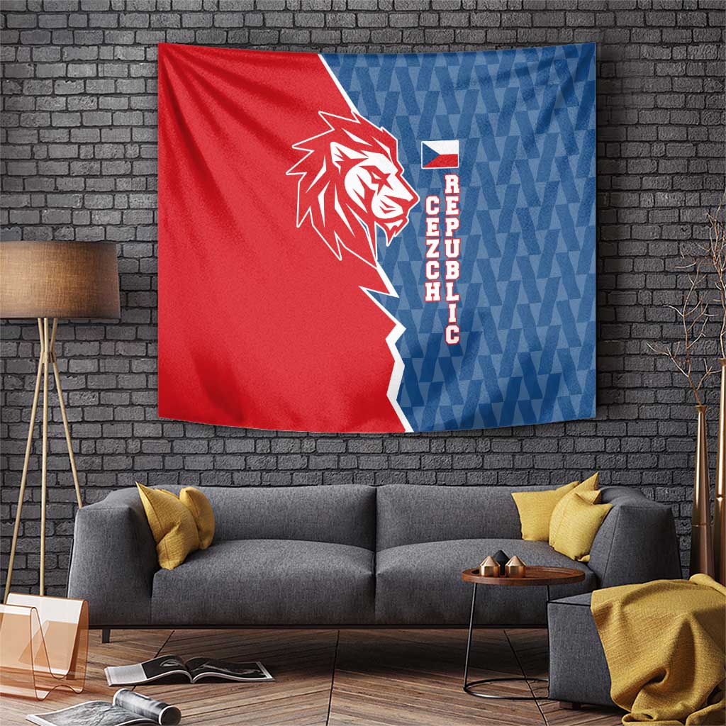 Czech Republic Tapestry with Red Blue Modern Lion Design and Geometric Flag - Wonder Print Shop