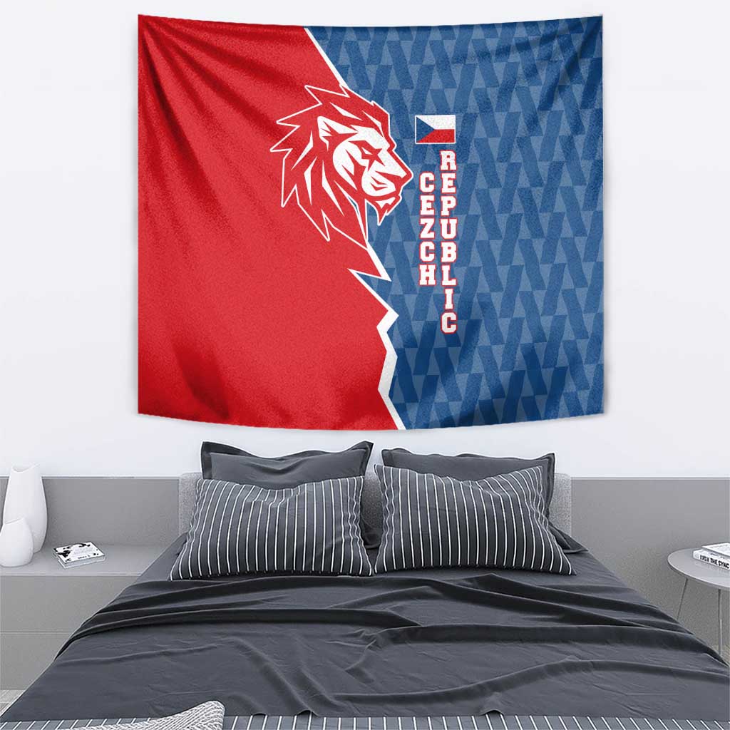 Czech Republic Tapestry with Red Blue Modern Lion Design and Geometric Flag - Wonder Print Shop