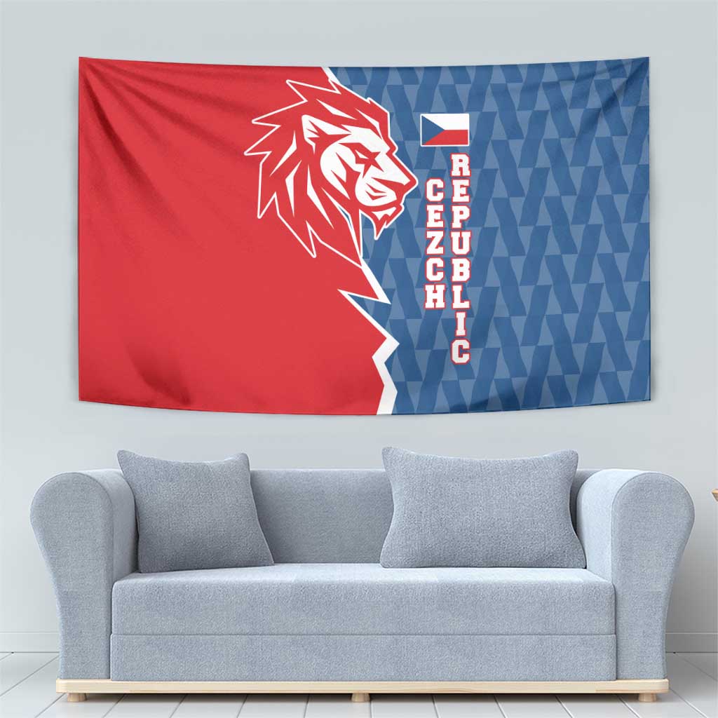 Czech Republic Tapestry with Red Blue Modern Lion Design and Geometric Flag - Wonder Print Shop