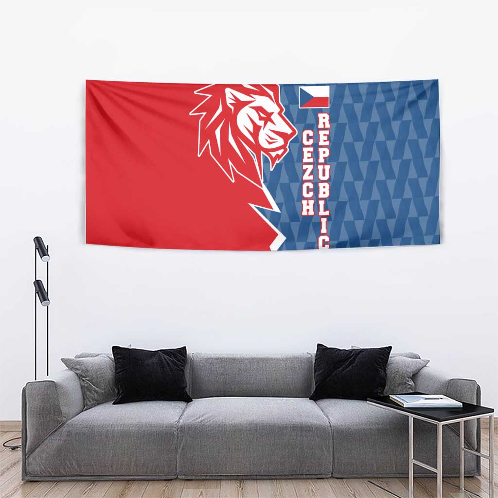 Czech Republic Tapestry with Red Blue Modern Lion Design and Geometric Flag - Wonder Print Shop