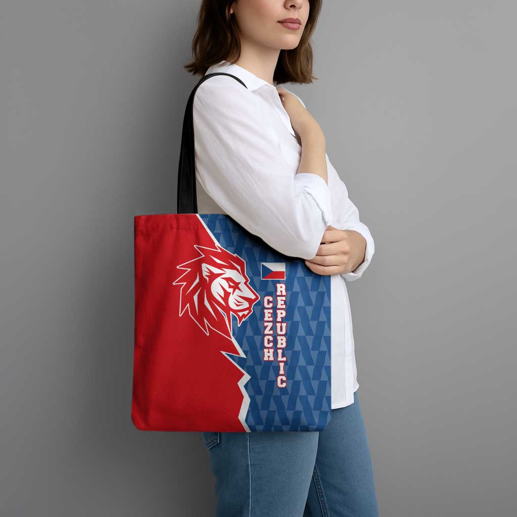Czech Republic Tote Bag with Red Blue Modern Lion Design and Geometric Flag - Wonder Print Shop