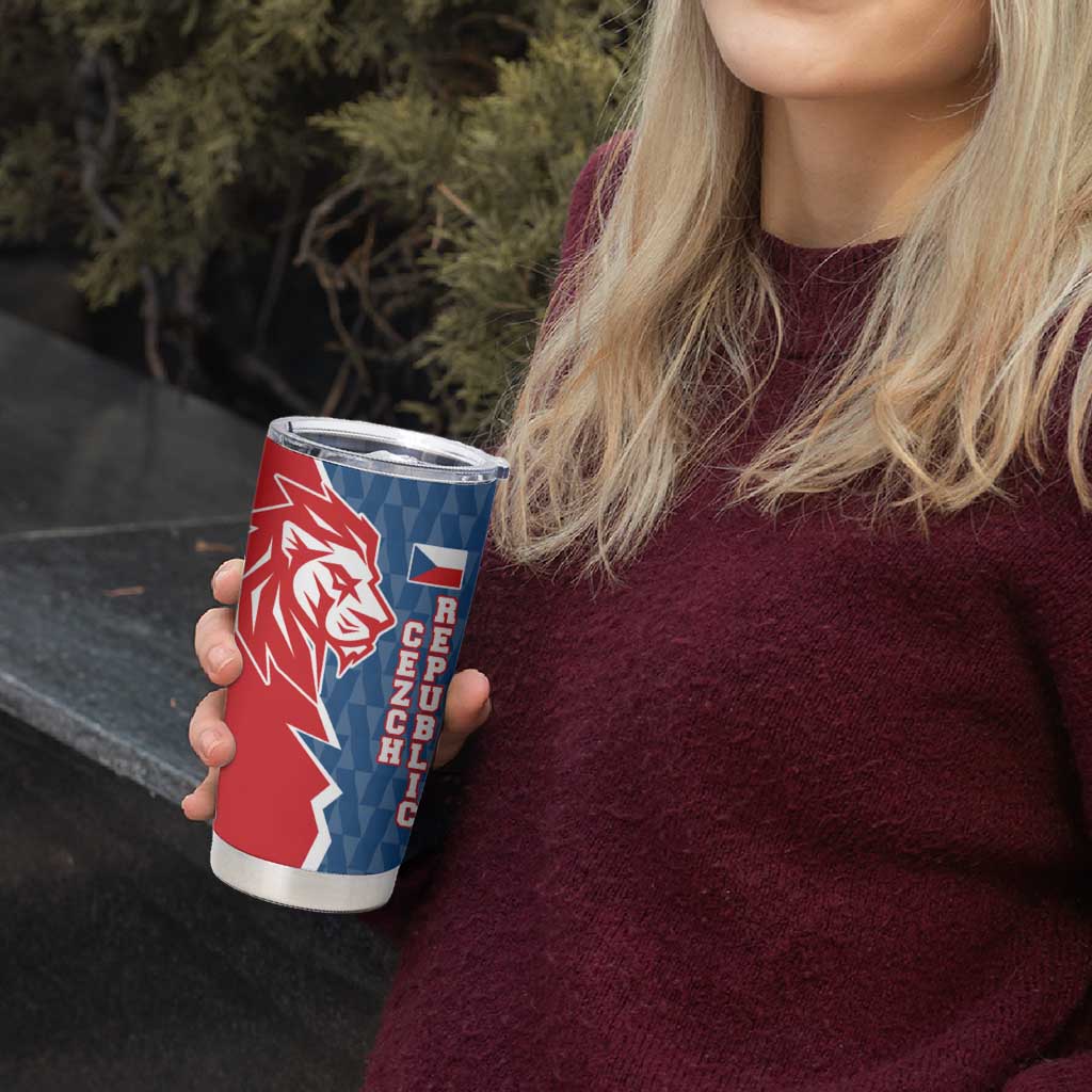 Czech Republic Tumbler Cup with Red Blue Modern Lion Design and Geometric Flag - Wonder Print Shop