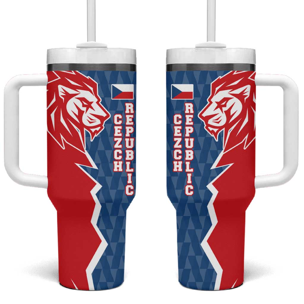 Czech Republic Tumbler With Handle with Red Blue Modern Lion Design and Geometric Flag - Wonder Print Shop