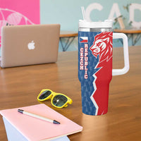 Czech Republic Tumbler With Handle with Red Blue Modern Lion Design and Geometric Flag - Wonder Print Shop