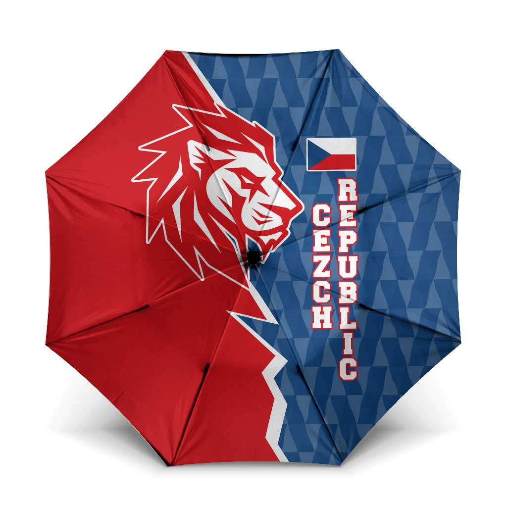Czech Republic Umbrella with Red Blue Modern Lion Design and Geometric Flag - Wonder Print Shop