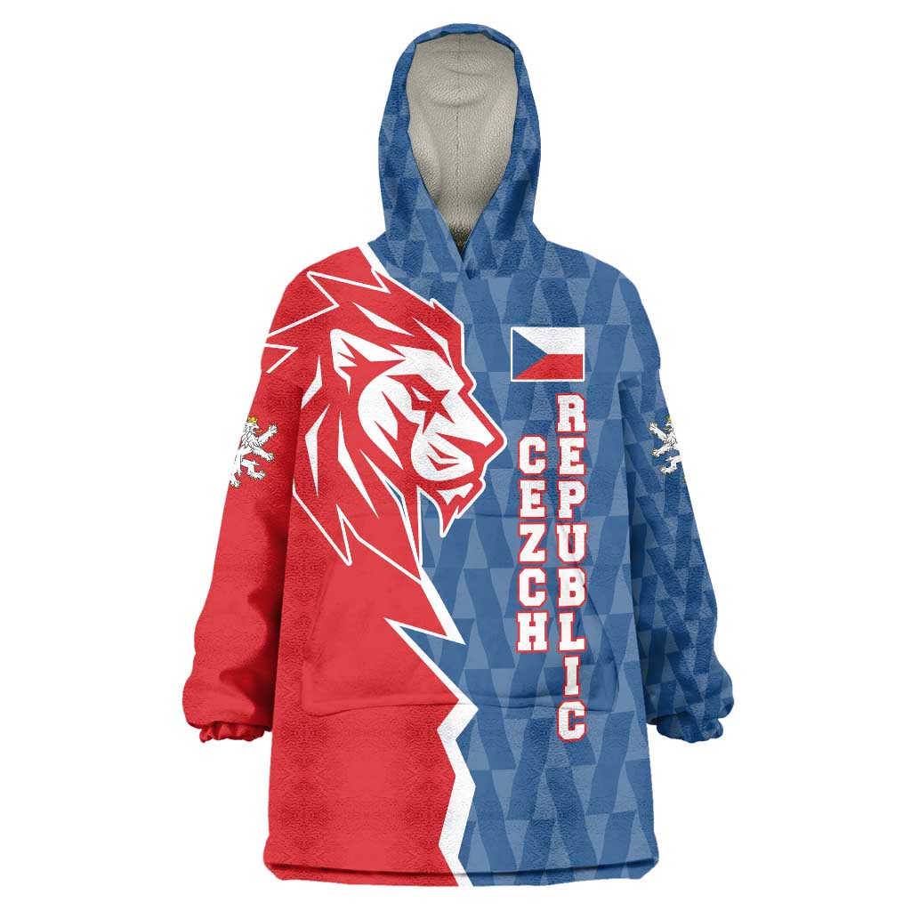 Czech Republic Wearable Blanket Hoodie with Red Blue Modern Lion Design and Geometric Flag - Wonder Print Shop