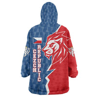Czech Republic Wearable Blanket Hoodie with Red Blue Modern Lion Design and Geometric Flag - Wonder Print Shop