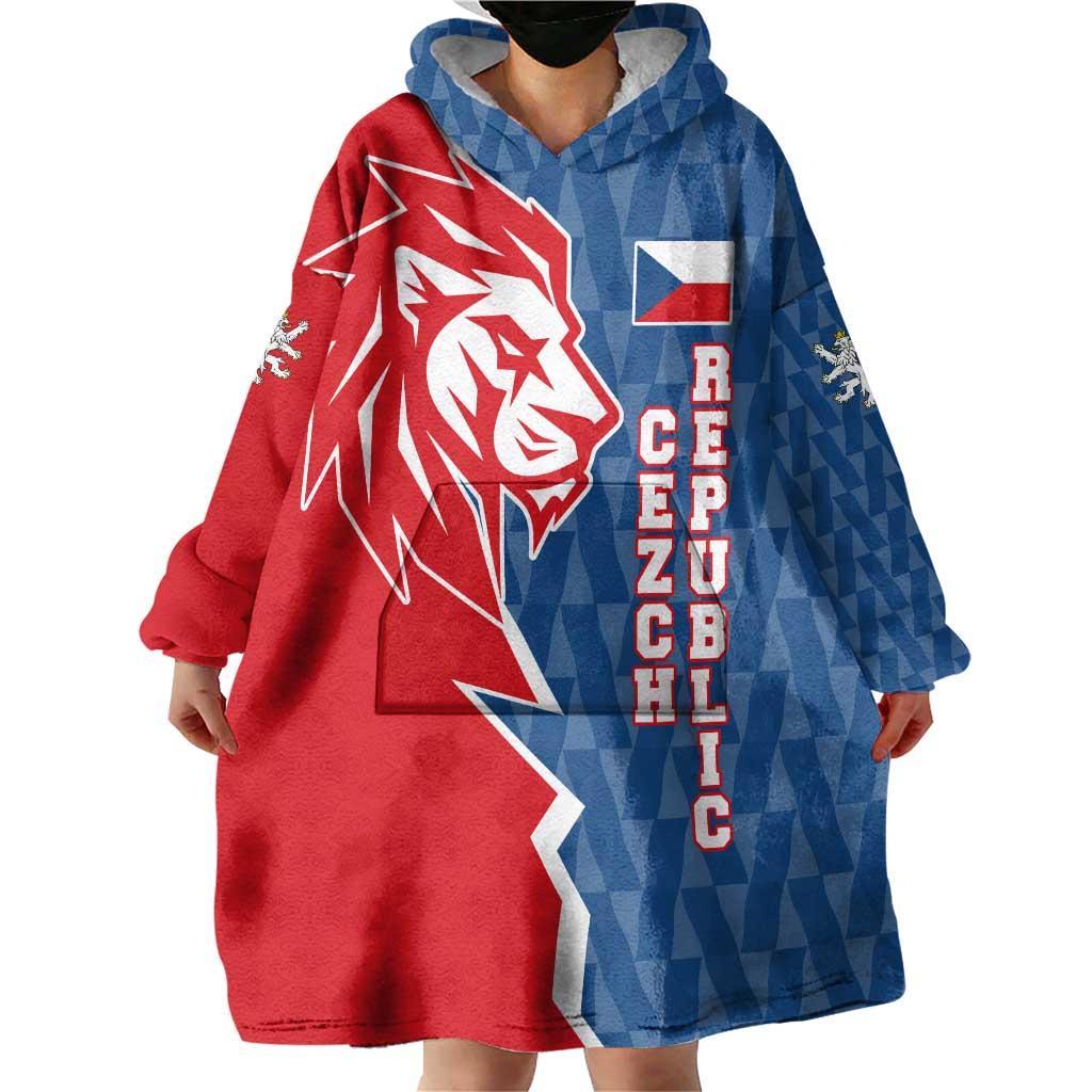 Czech Republic Wearable Blanket Hoodie with Red Blue Modern Lion Design and Geometric Flag - Wonder Print Shop