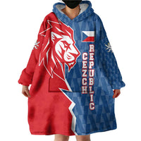 Czech Republic Wearable Blanket Hoodie with Red Blue Modern Lion Design and Geometric Flag - Wonder Print Shop
