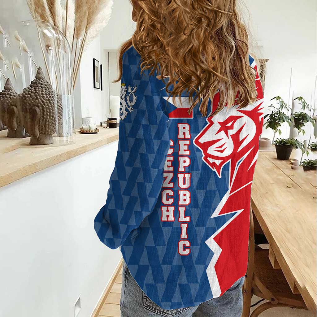 Czech Republic Women Casual Shirt with Red Blue Modern Lion Design and Geometric Flag - Wonder Print Shop