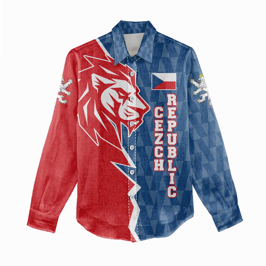Czech Republic Women Casual Shirt with Red Blue Modern Lion Design and Geometric Flag - Wonder Print Shop