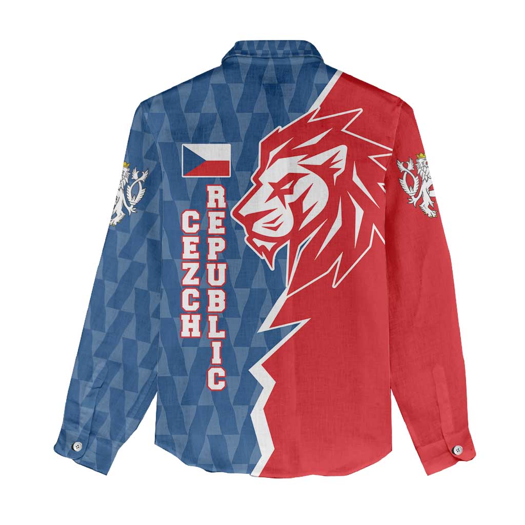 Czech Republic Women Casual Shirt with Red Blue Modern Lion Design and Geometric Flag - Wonder Print Shop