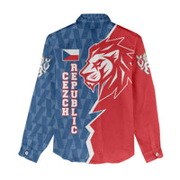 Czech Republic Women Casual Shirt with Red Blue Modern Lion Design and Geometric Flag - Wonder Print Shop