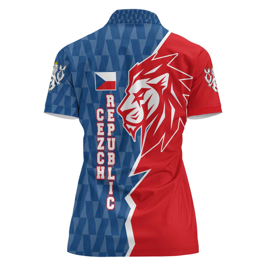 Czech Republic Women Polo Shirt with Red Blue Modern Lion Design and Geometric Flag - Wonder Print Shop