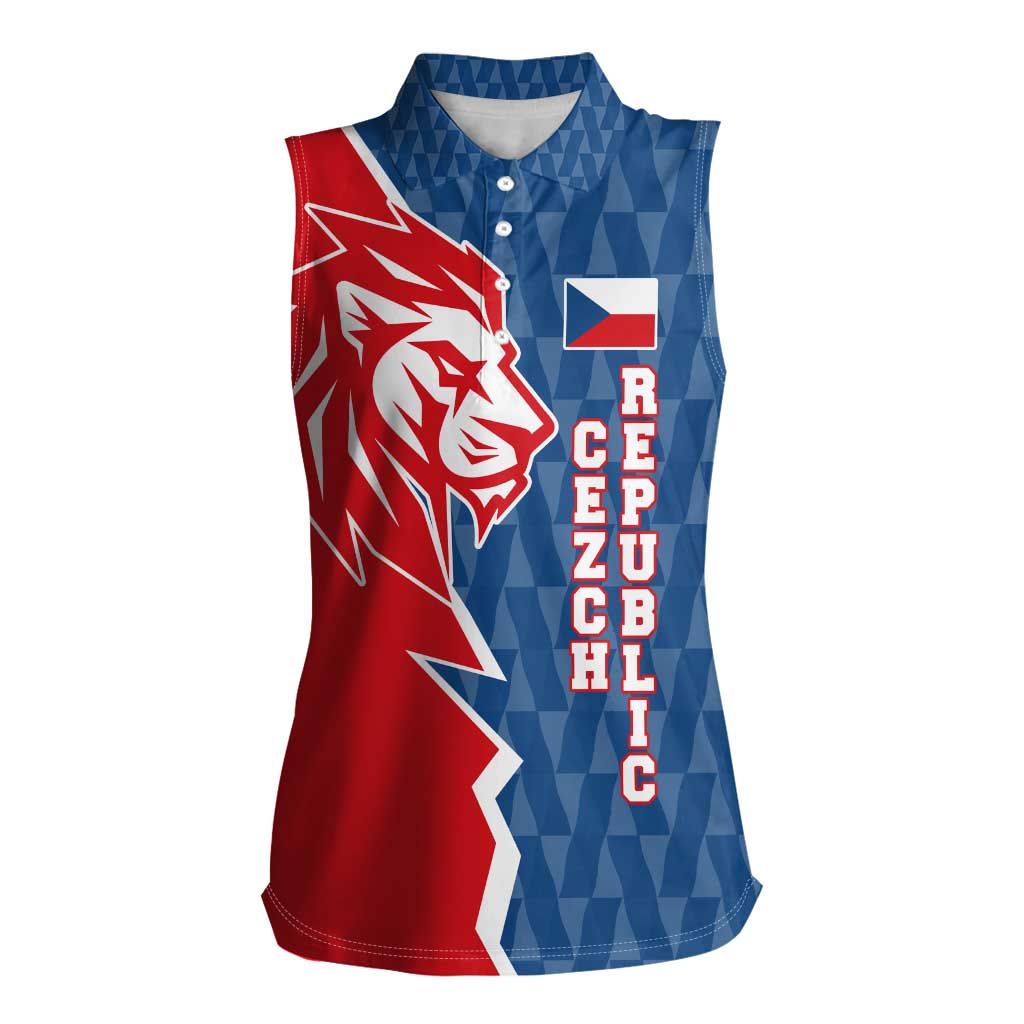 Czech Republic Women Sleeveless Polo Shirt with Red Blue Modern Lion Design and Geometric Flag - Wonder Print Shop
