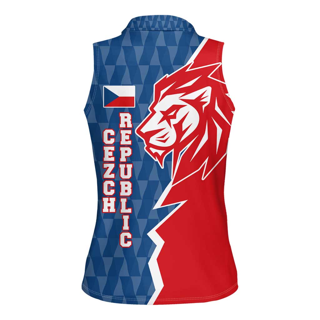 Czech Republic Women Sleeveless Polo Shirt with Red Blue Modern Lion Design and Geometric Flag - Wonder Print Shop