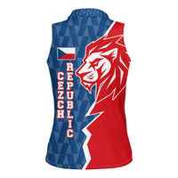 Czech Republic Women Sleeveless Polo Shirt with Red Blue Modern Lion Design and Geometric Flag - Wonder Print Shop
