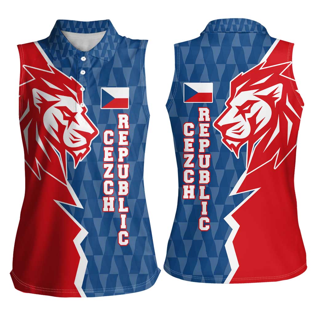 Czech Republic Women Sleeveless Polo Shirt with Red Blue Modern Lion Design and Geometric Flag - Wonder Print Shop
