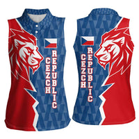 Czech Republic Women Sleeveless Polo Shirt with Red Blue Modern Lion Design and Geometric Flag - Wonder Print Shop