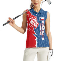 Czech Republic Women Sleeveless Polo Shirt with Red Blue Modern Lion Design and Geometric Flag - Wonder Print Shop