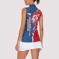 Czech Republic Women Sleeveless Polo Shirt with Red Blue Modern Lion Design and Geometric Flag - Wonder Print Shop