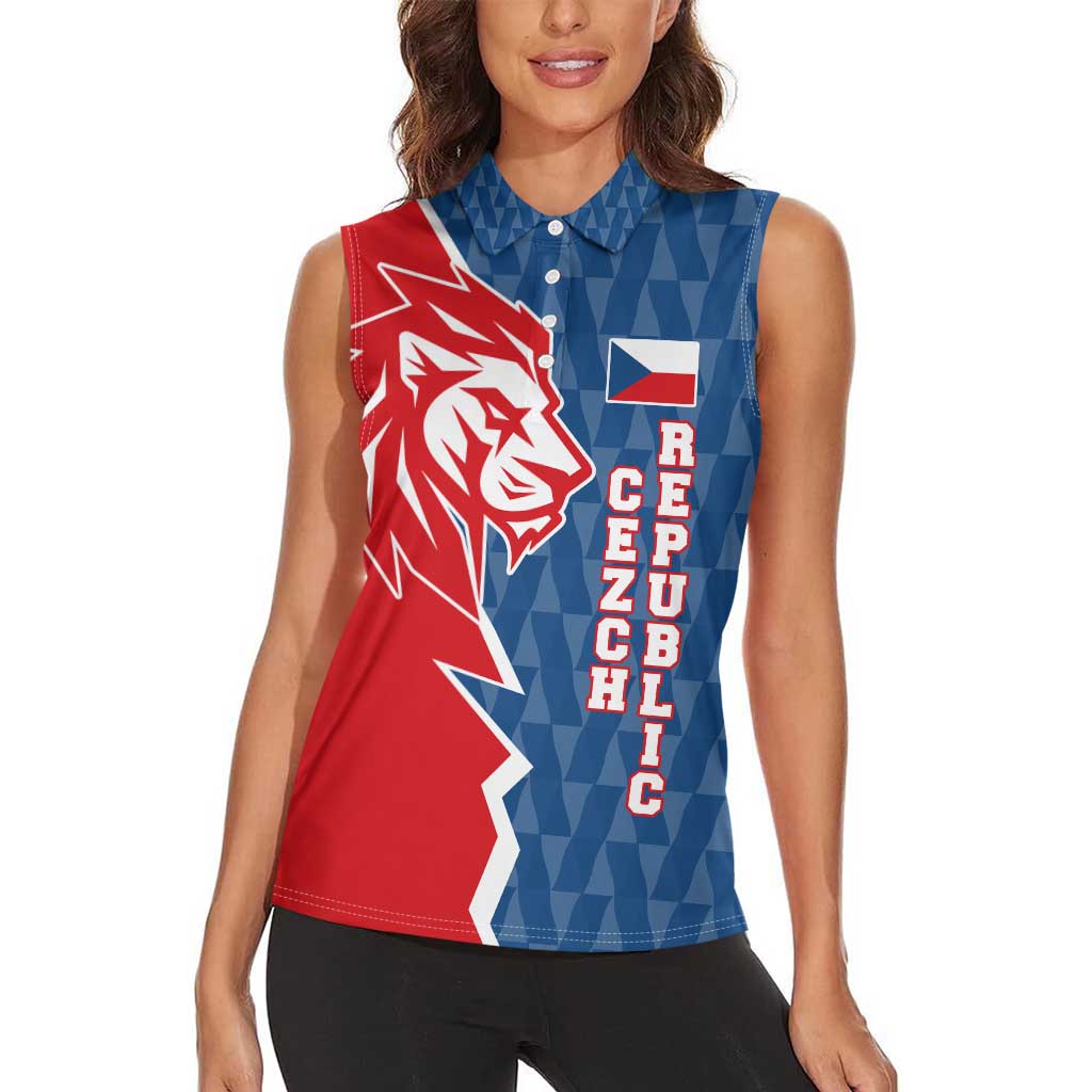 Czech Republic Women Sleeveless Polo Shirt with Red Blue Modern Lion Design and Geometric Flag - Wonder Print Shop