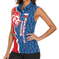 Czech Republic Women Sleeveless Polo Shirt with Red Blue Modern Lion Design and Geometric Flag - Wonder Print Shop